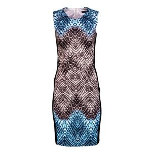 Karen Millen Sleeveless Tribal Print Mesh Detail Sheath Dress